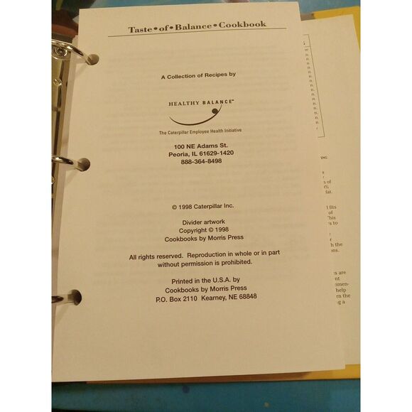 Taste of Balance Cookbook: The Caterpillar Employee Health Initiative 1998 - Picture 2 of 3